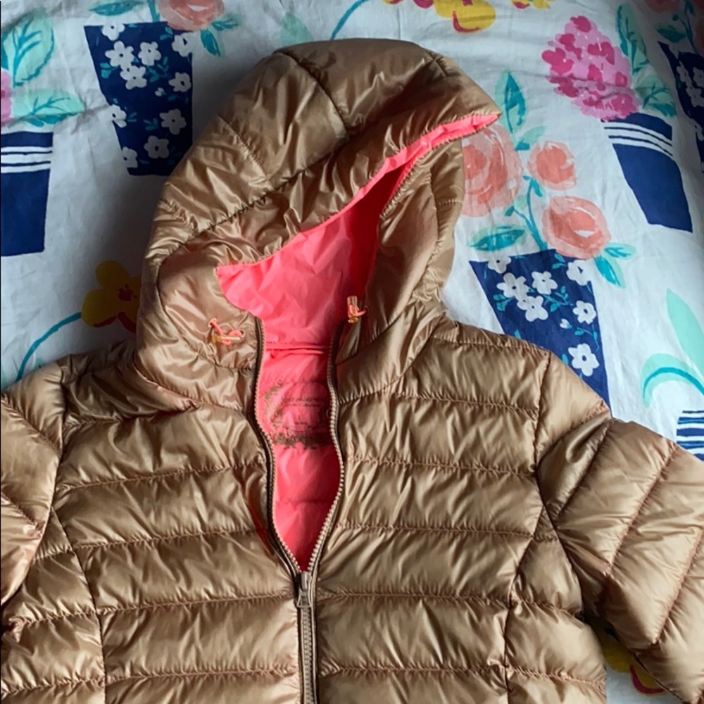 Gold with Pink Lining Puffer Jacket